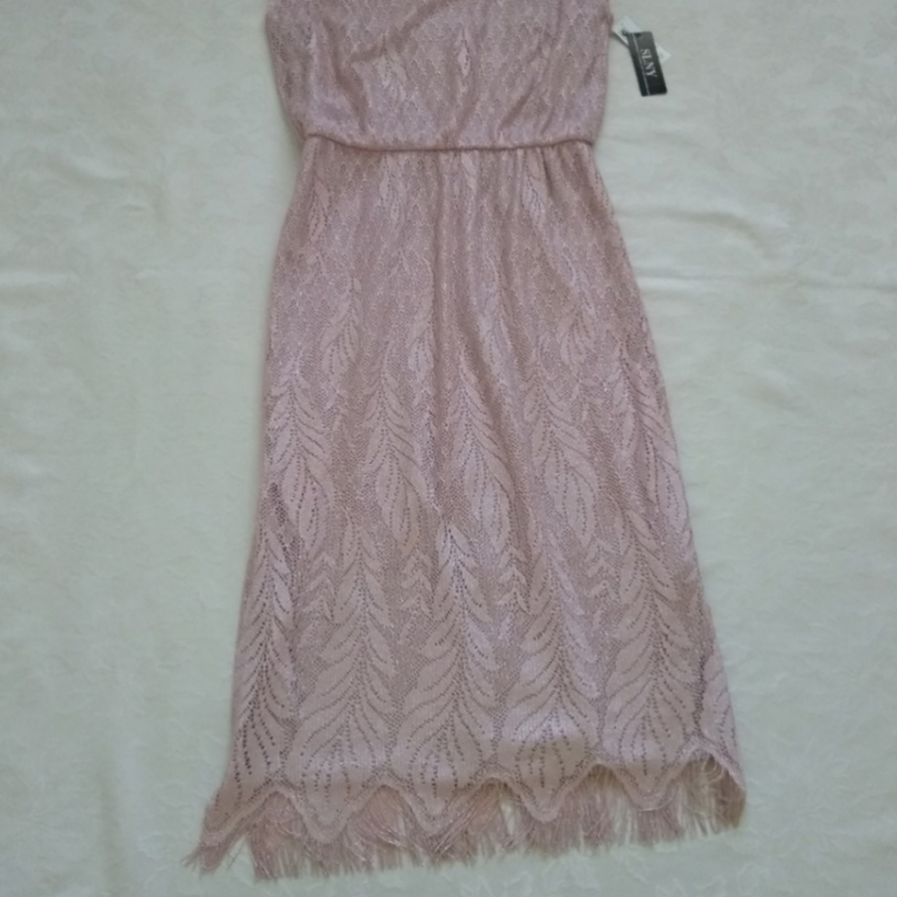 New🎀 Blouson fringe rose silver metallic lace floral sleeveless dress - Picture 1 of 10